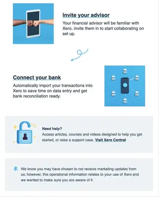 fintech onboarding email xero