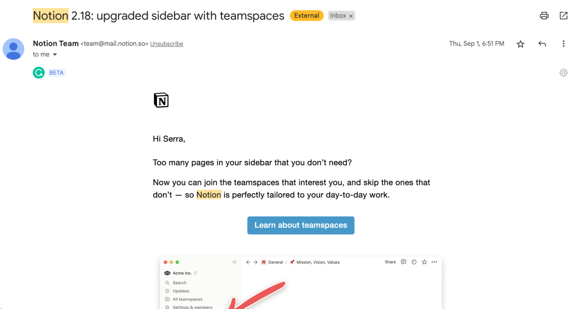 onboarding de novos recursos por email do notion