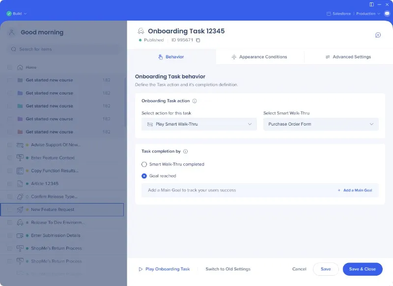 WalkMe onboarding task builder.