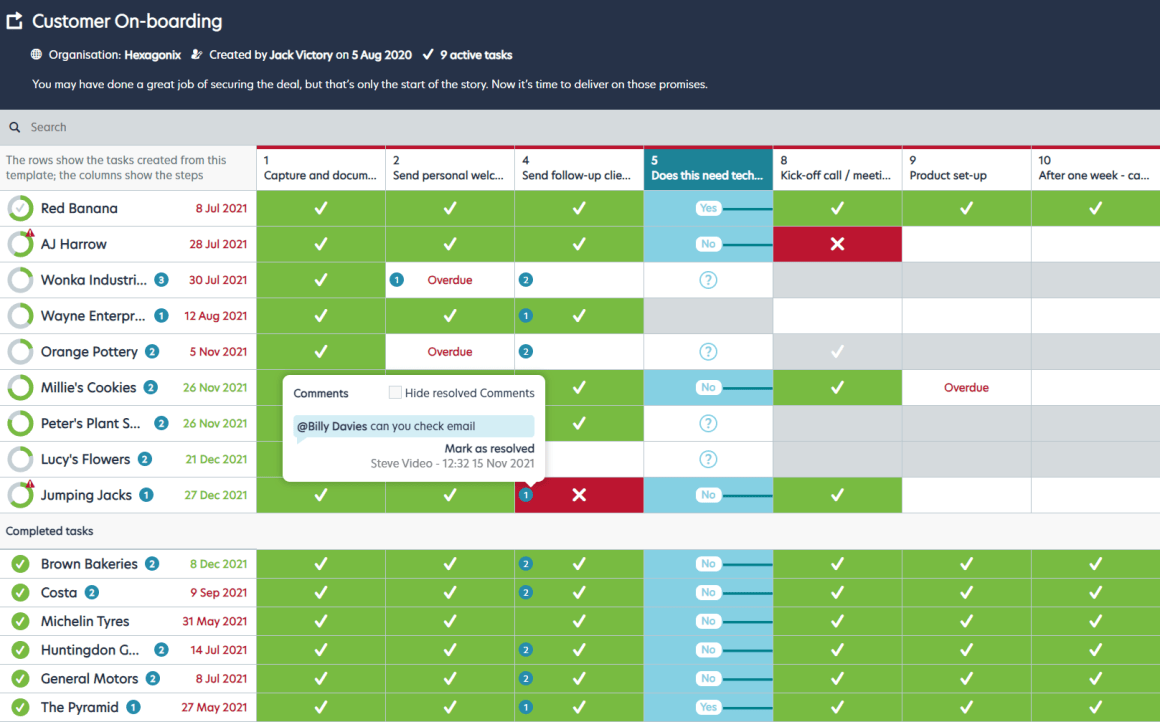 b2b onboarding spreadsheet