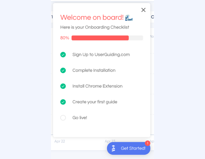 Crunch's onboarding checklist made with UserGuiding