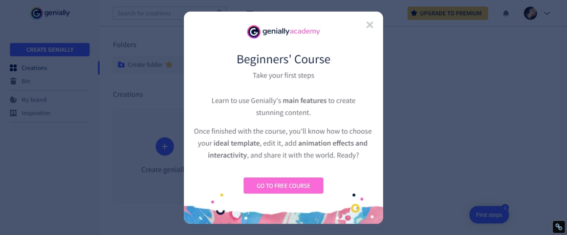 onboarding screen desktop genially