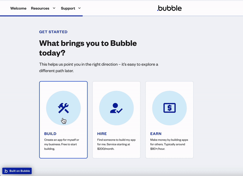 Bubble's onboarding
