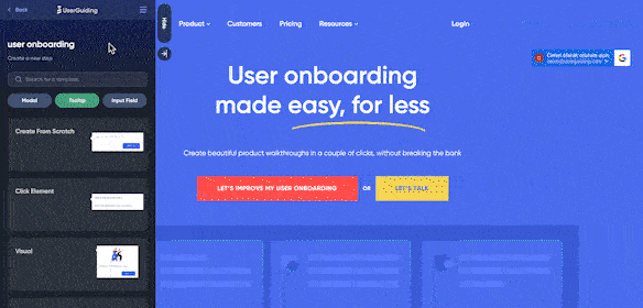 UserGuiding's onboarding screen 