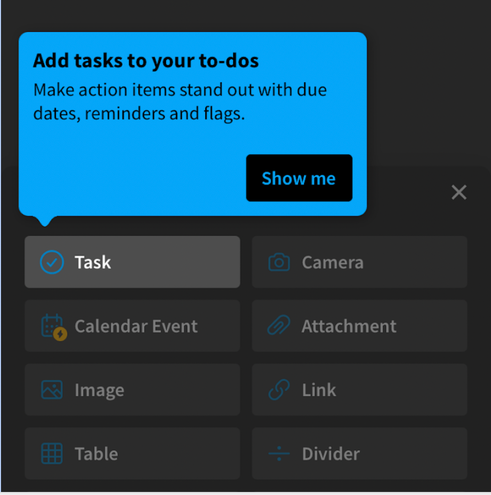 evernote in app message
