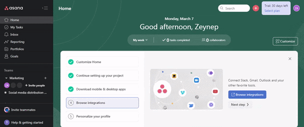 asana in app message congratulations message
