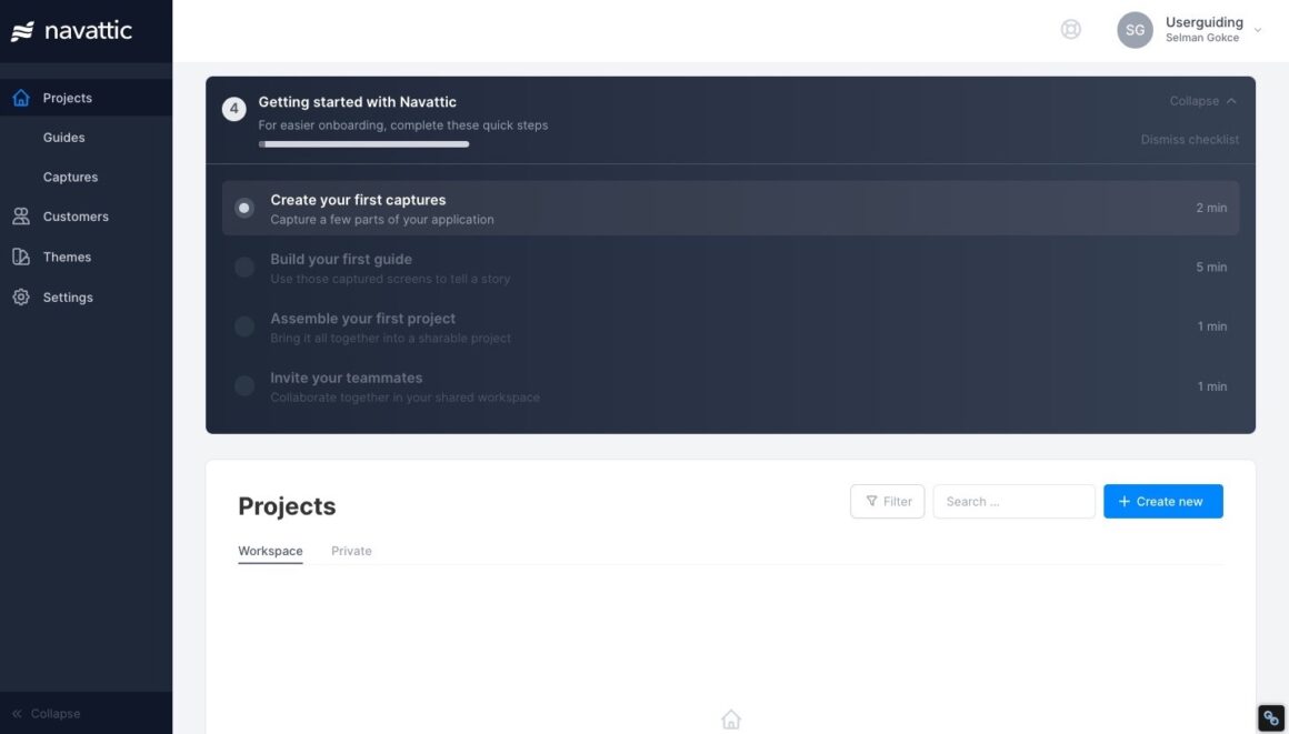 navattic onboarding checklist app walkthrough