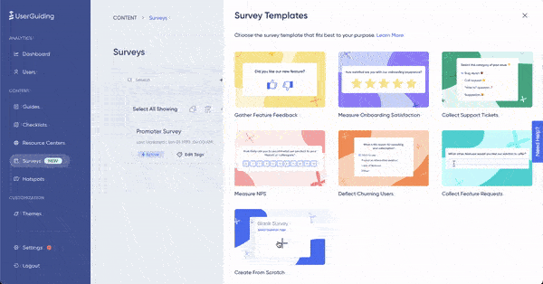 UserGuiding's survey creation process