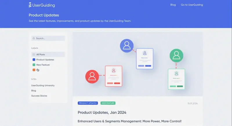 UserGuiding's product updates page