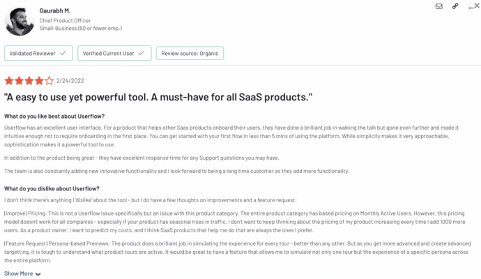 User review on G2