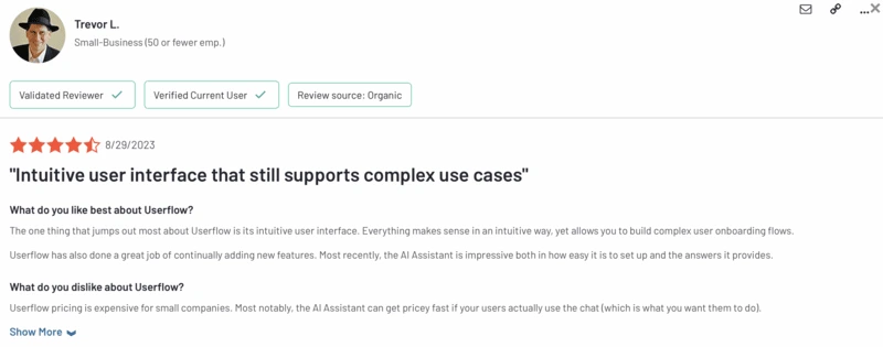 User review on G2
