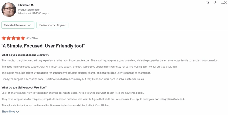 A user review on G2 talks about the lack of analytics
