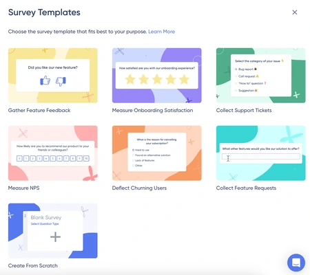 UserGuiding’s survey template library