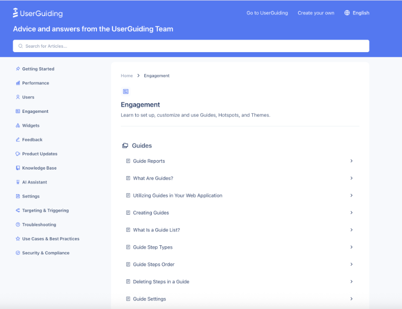 Artículos de la base de conocimientos de UserGuiding sobre funciones de compromiso