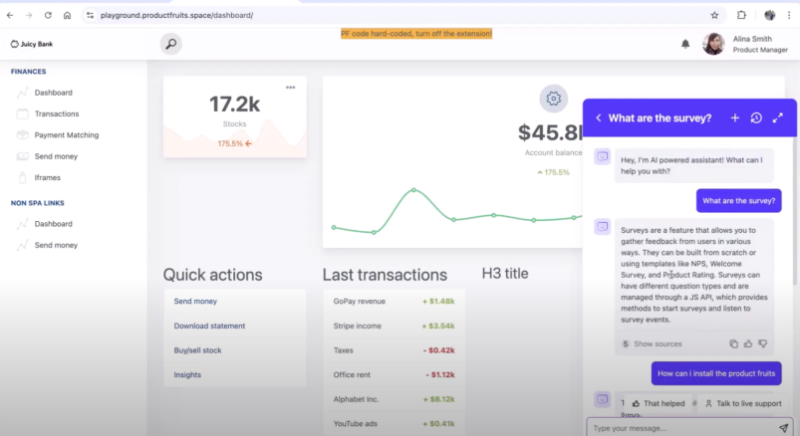 Product Fruits AI-powered support agent, Copilot.
