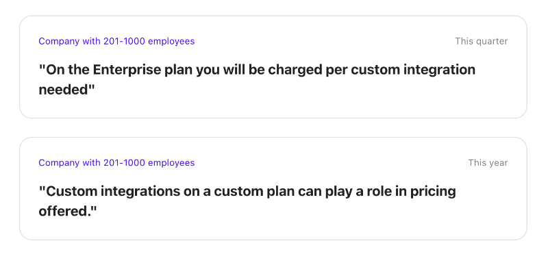 Vendr community notes about Product Fruits custom integrations and their effect on the Enterprise plan contracts.