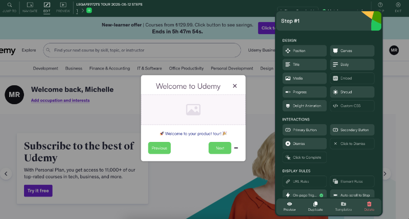 Chameleon product tour builder.