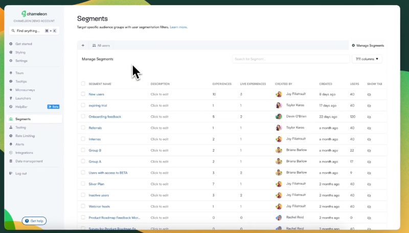 Chameleon segmentation feature page.