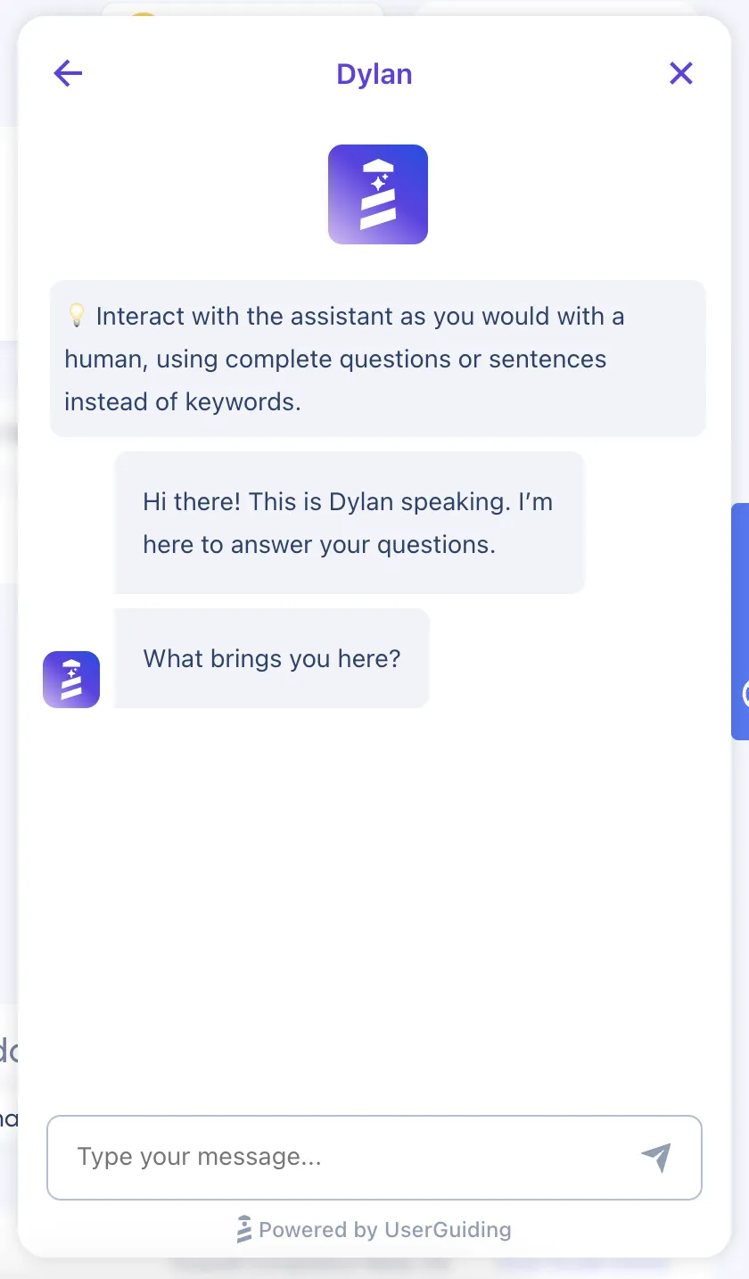 UserGuiding’s AI assistant, Dylan.