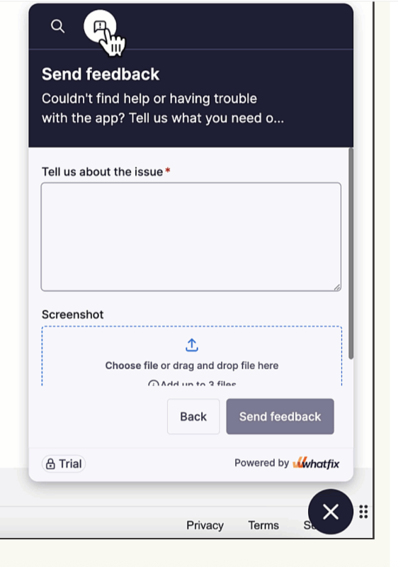 Whatfix self help widget for collecting feedback.