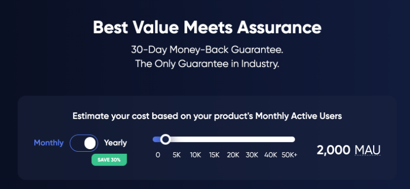 UserGuiding MAU slider for price estimation.