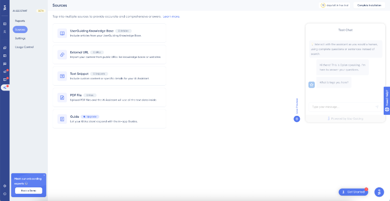 UserGuiding AI assistant sources.