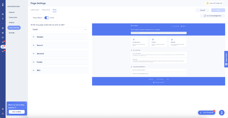 UserGuiding knowledge base editor.