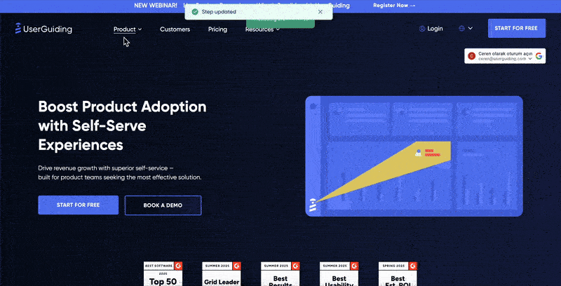 UserGuiding example slideout modal.