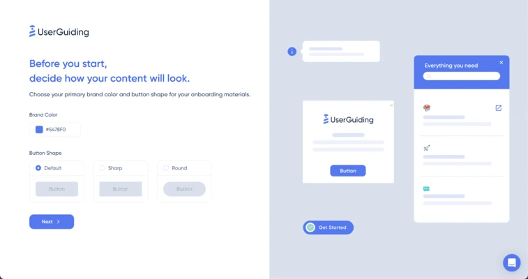 Opções de marca personalizáveis na UserGuiding