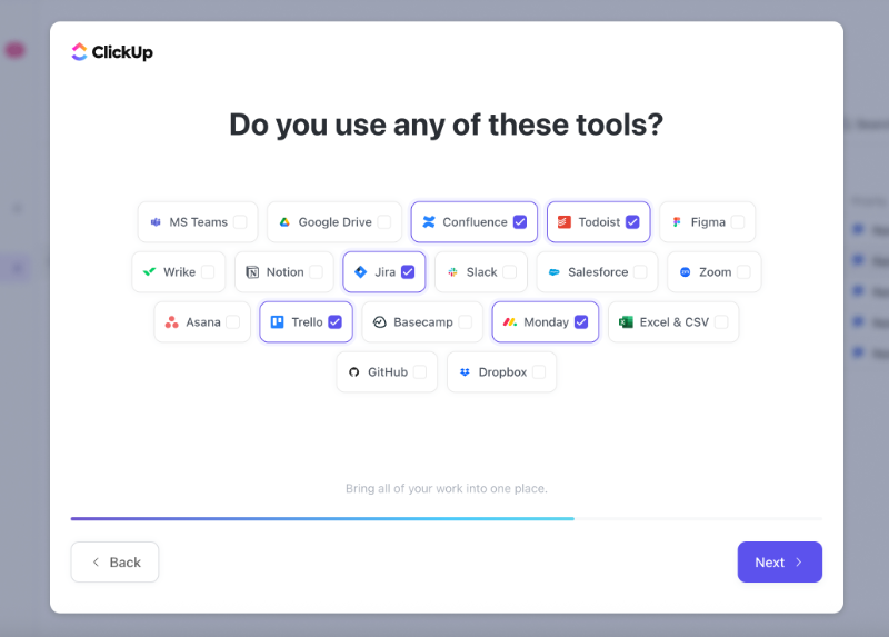 ClickUp’s onboarding survey.