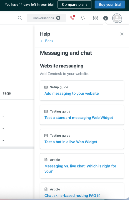 Zendesk’s resource center allows you to access help center articles without leaving the app.