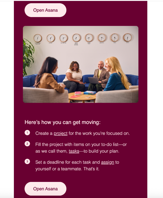 Asana’s onboarding email.