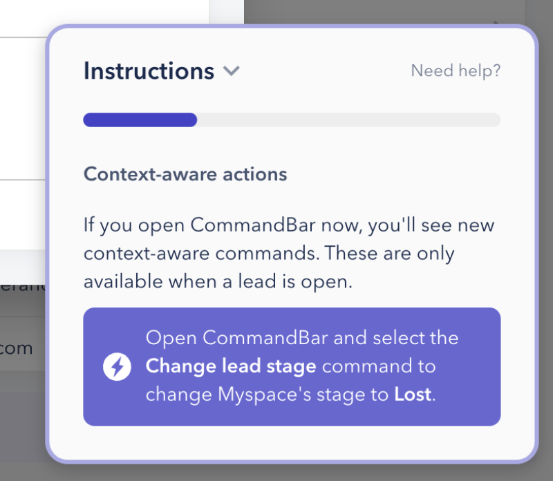CommandBar's single slide-out modal.