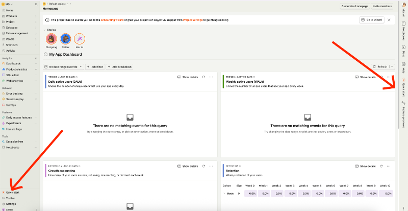 Posthog’s hard to spot onboarding checklist.