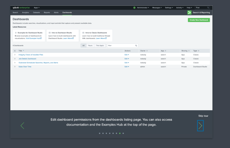 Splunk’s static product tour.