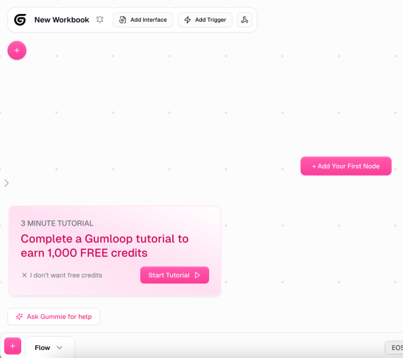 Gumloop’s credit incentive for onboarding tutorial.