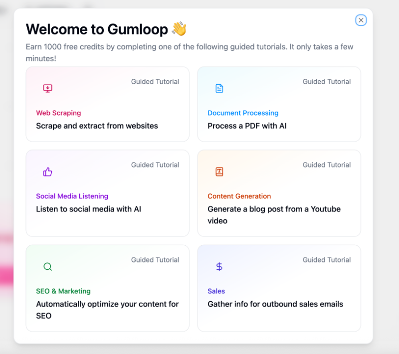 Gumloop’s personalized tutorials by use case.