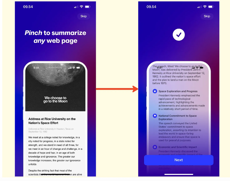 Pinch to summarize feature trial.
