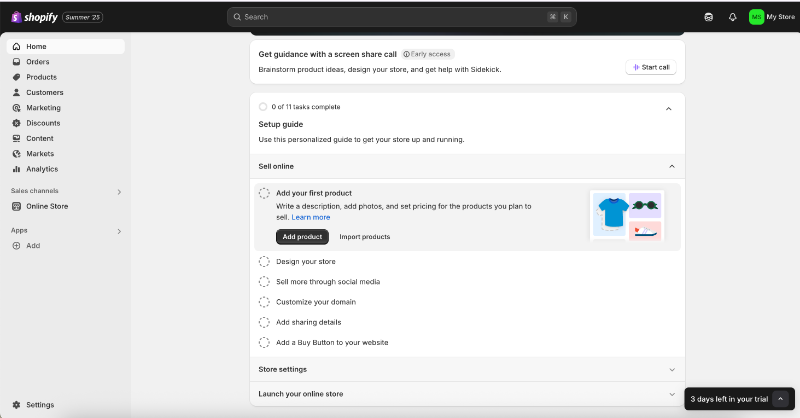 [Shopify’s onboarding checklist with 11 tasks in total