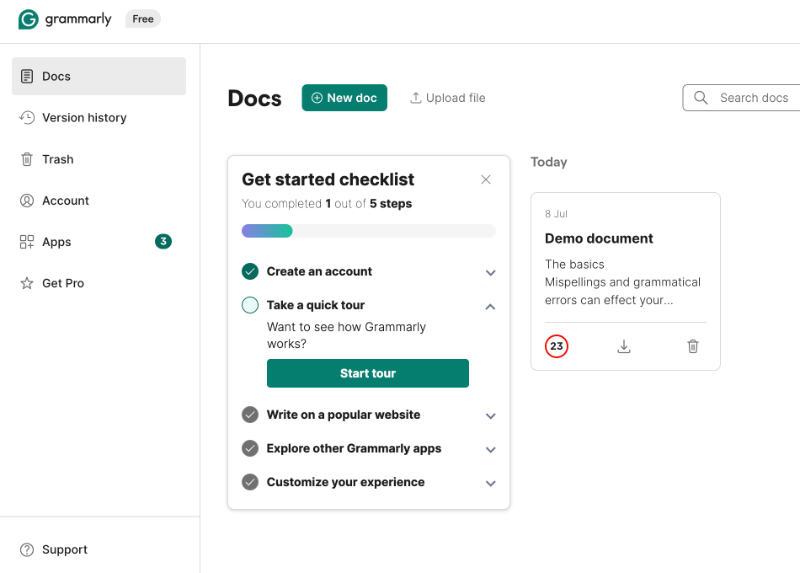 Grammarly onboarding checklist.