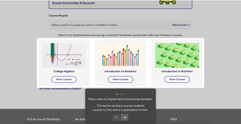 Sophia’s product tour not only introduces the UI but also provides getting started tips based on other users’ usage patterns.