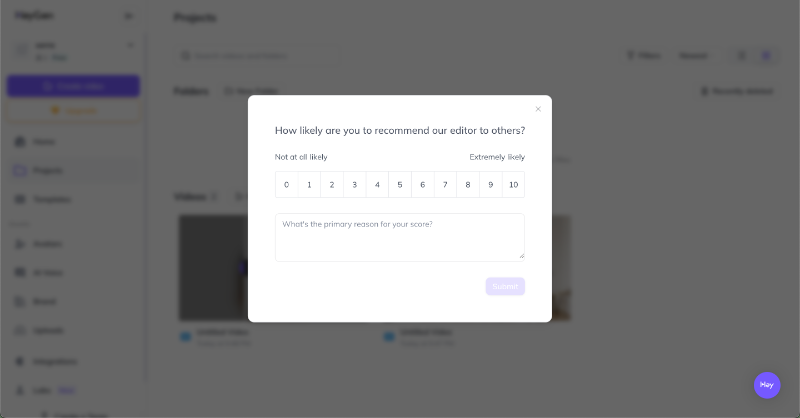 HeyGen’s NPS survey after onboarding.