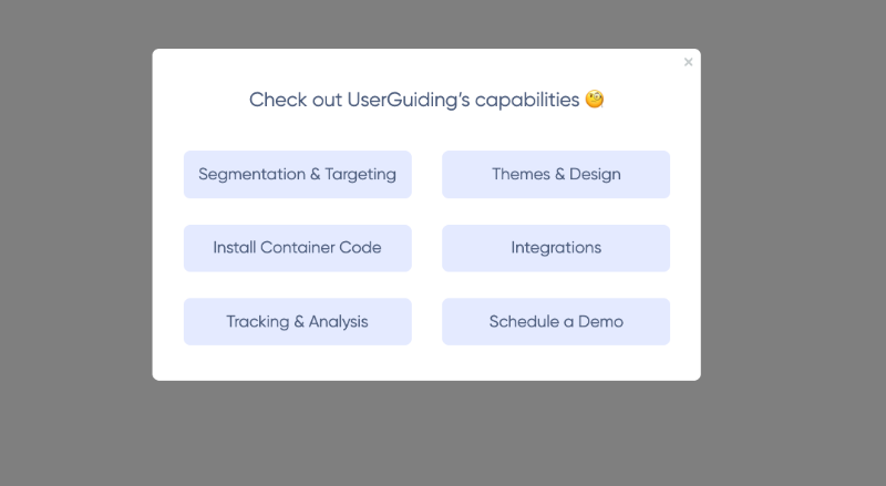 UserGuiding distinguishes between feature-based use cases and broader product capabilities during its onboarding.