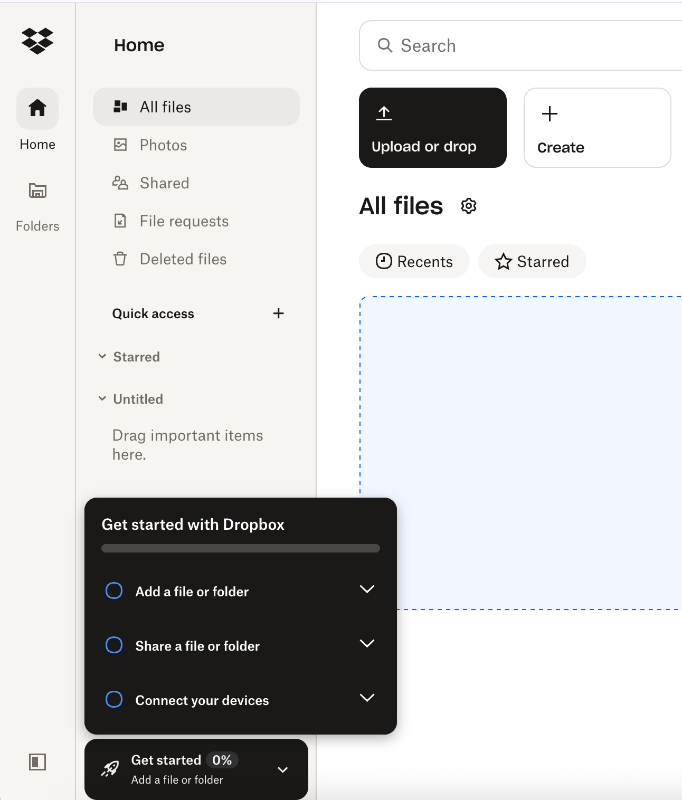 Dropbox’s initial onboarding checklist.