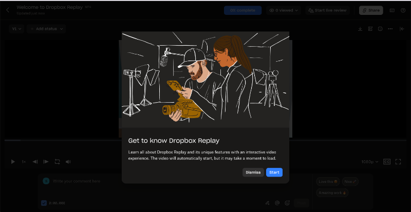 Welcome modal for the Dropbox Replay tour.