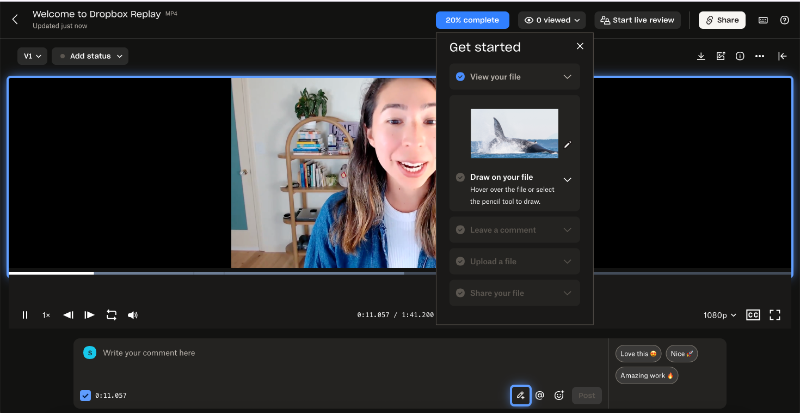 Dropbox Replay’s product tour combines video with interactive elements.