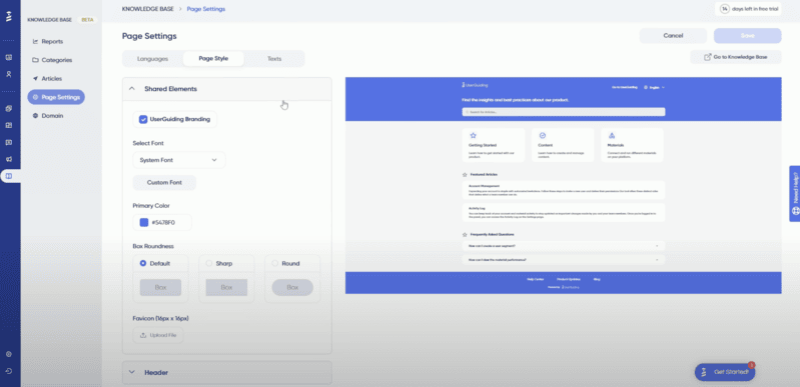 UserGuiding knowledge base editor.