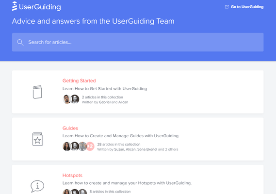 Categories on UserGuiding’s knowledge base.
