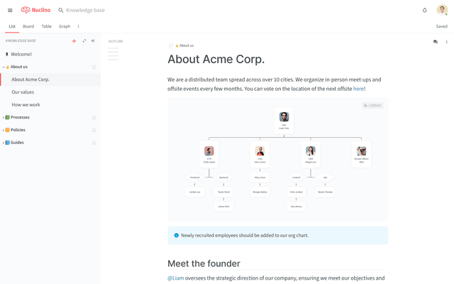 Nuclino’s knowledge base feature.