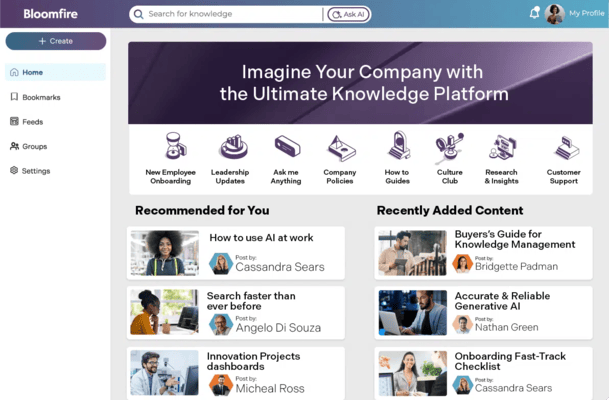 Bloomfire’s knowledge base dashboard.